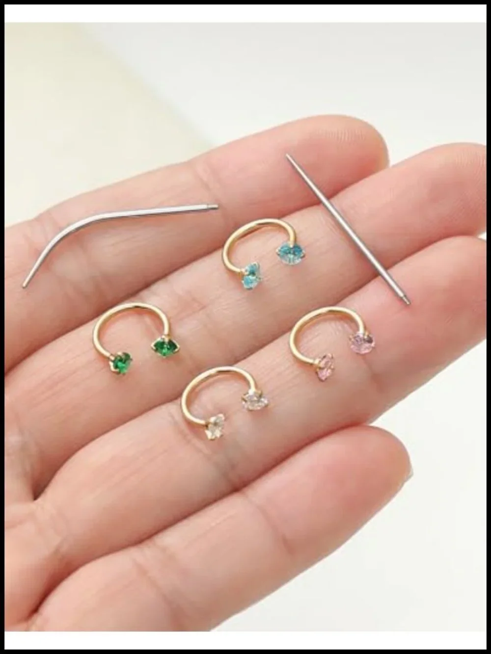 6pc Horseshoe Nose Ring Set 316L Surgical Steel Half Hoop Earrings Cartilage